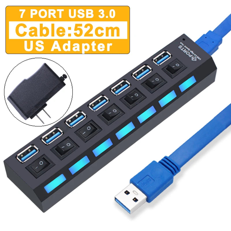 USB Hub 3.0 – 4 or 7 Port High-Speed Splitter with Individual Switches | AKT TECH