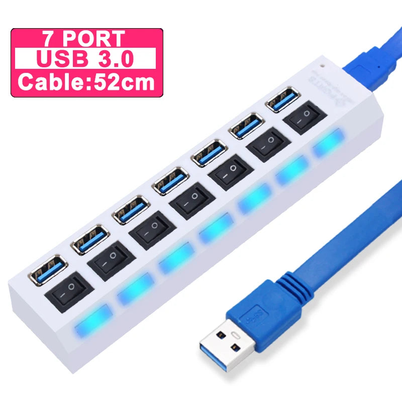 USB Hub 3.0 – 4 or 7 Port High-Speed Splitter with Individual Switches | AKT TECH