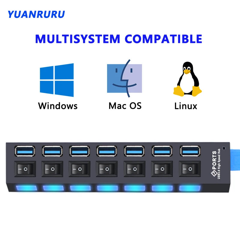 USB Hub 3.0 – 4 or 7 Port High-Speed Splitter with Individual Switches | AKT TECH