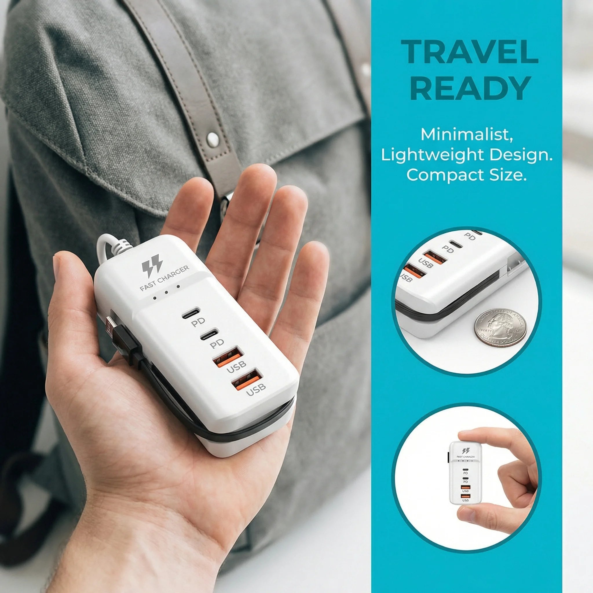 66W 4-Port Desktop Charging Hub – 2 USB-C PD + 2 USB-A Fast Charge Station | AKT TECH