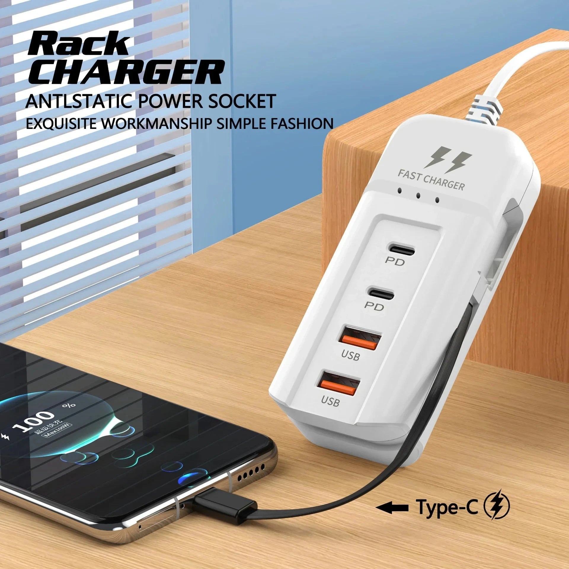 66W 4-Port Desktop Charging Hub – 2 USB-C PD + 2 USB-A Fast Charge Station | AKT TECH