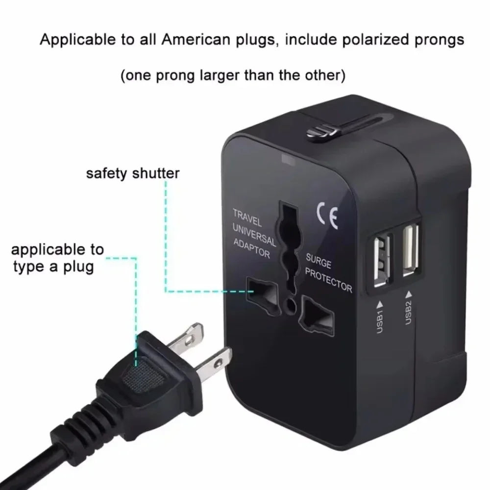 Universal Travel Power Adapter with Dual USB Ports