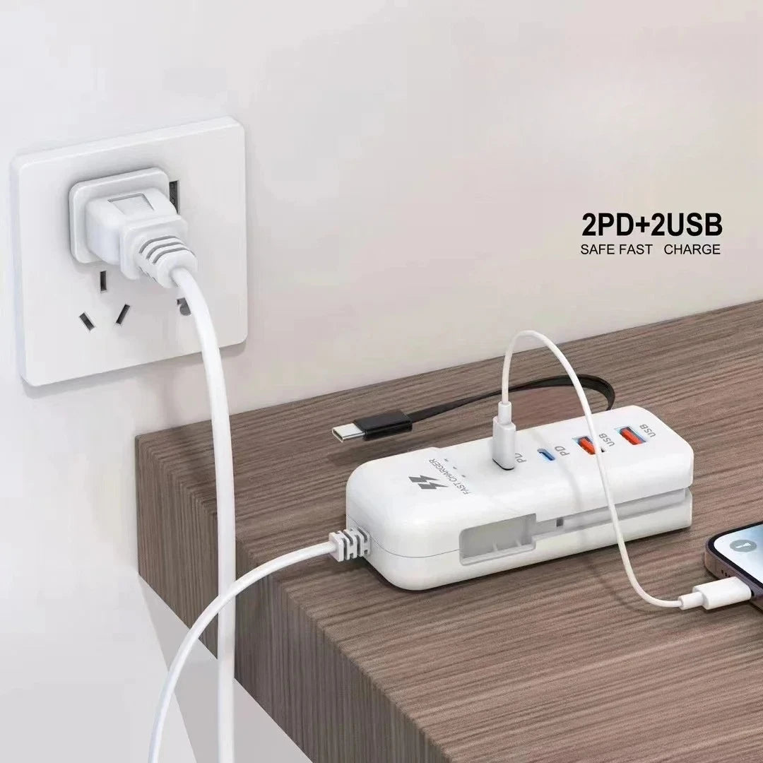 66W 4-Port Desktop Charging Hub – 2 USB-C PD + 2 USB-A Fast Charge Station | AKT TECH