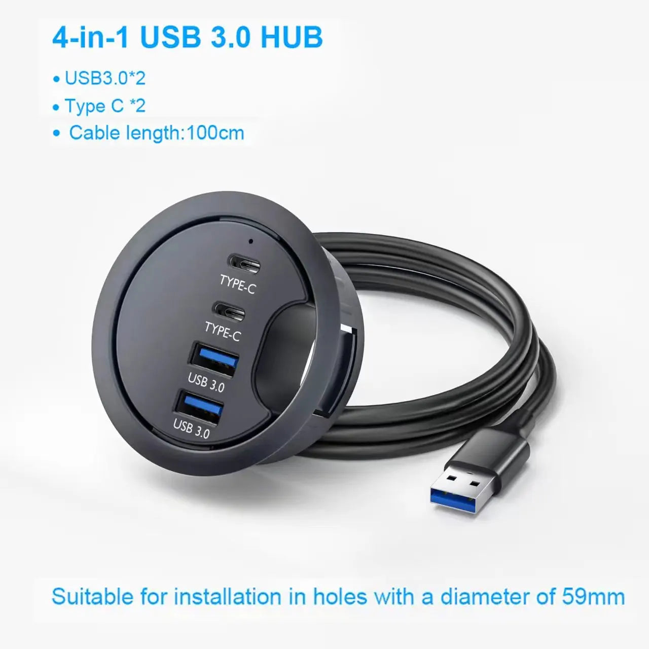 6-in-1 Desk Mount USB 3.0 Hub – SD/TF Card Reader, Headphone Jack & USB-C Port | AKT TECH