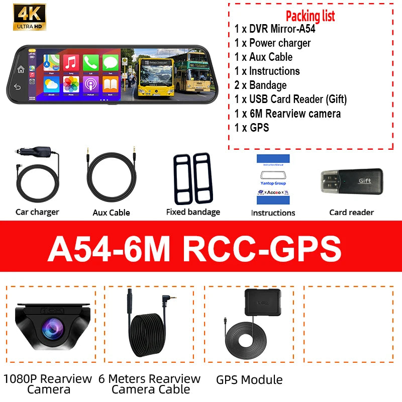 4K WiFi Dash Cam with CarPlay, Android Auto & GPS – 12" Touch Screen Night Vision | AKT TECH