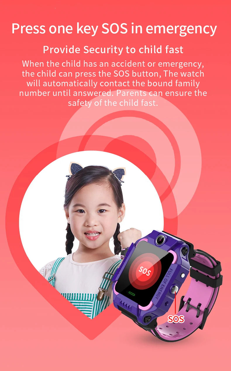 Kids Watch Sim Card SOS Phone Call LBS Positioning Dual Camera IP67 Waterproof Footprint Tracking 360°Flip Alarm Children's Gift