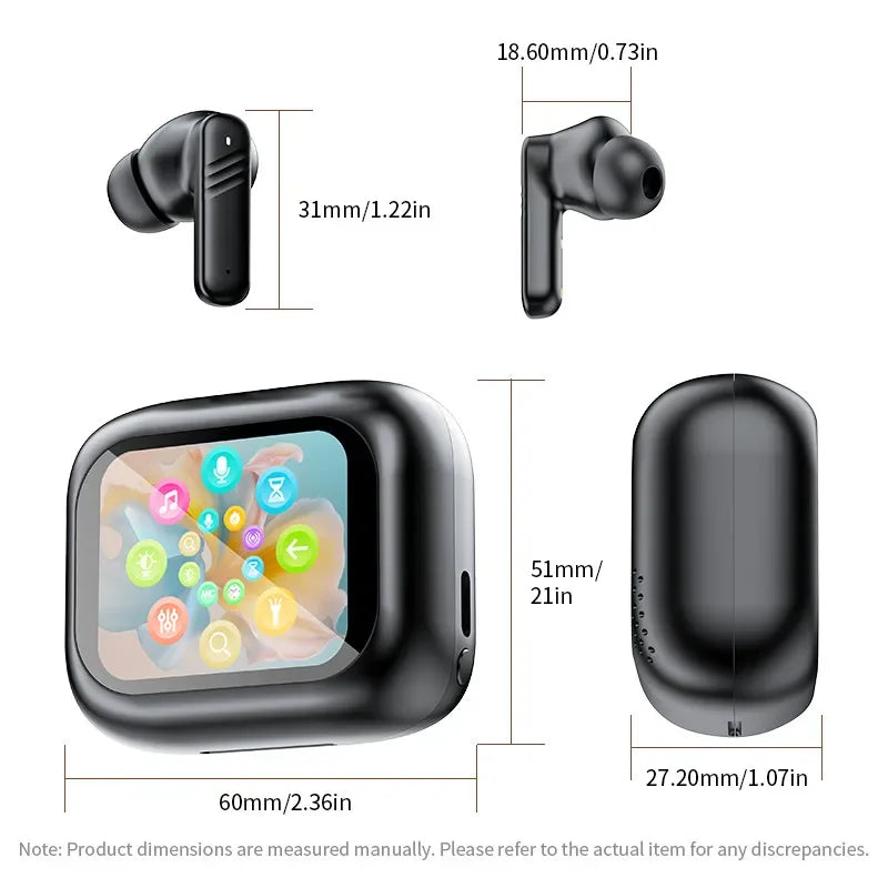 Wireless Touch Control Earbuds with LCD Screen Multi-Language Microphone Headset Compatible Support Earphones