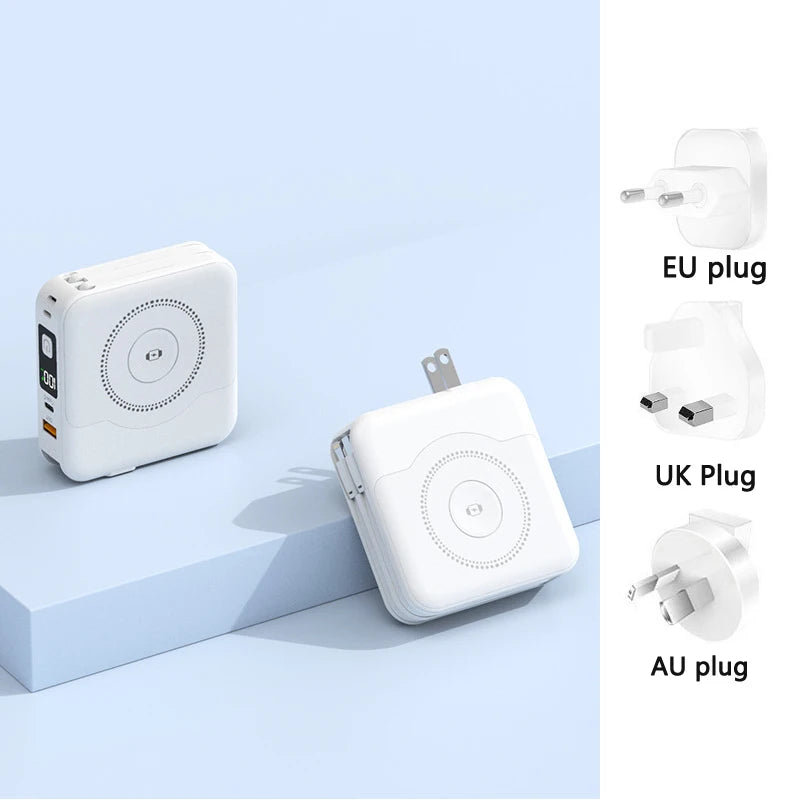 10000mAh MagSafe Power Bank with Built-in Cable & Wall Charger – 22.5W Fast Charge | AKT TECH