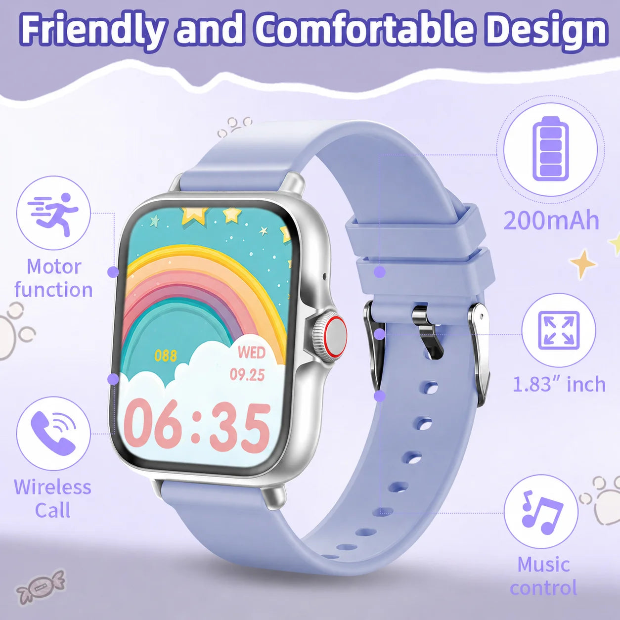 2026 Kids Smartwatch 1.83” HD Touch Screen Three-Ring Health Monitor Games Alarm Calculator Birthday Gift Watch for Children