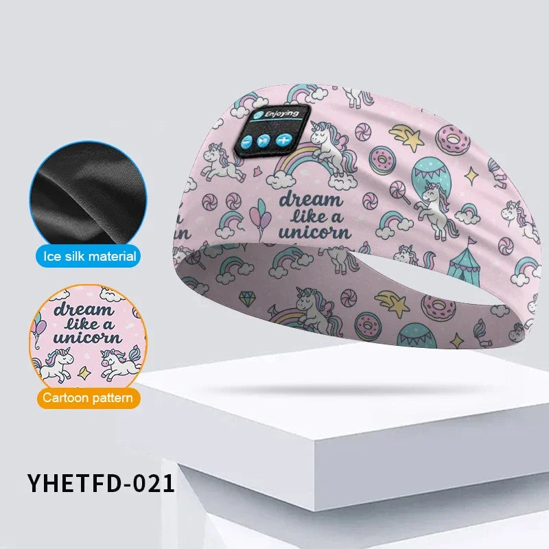 Kids Cartoon Bluetooth Headphones Headband Wireless Sports Music Headset Sleeping Head Band with HD Microphone for Boys&Girls