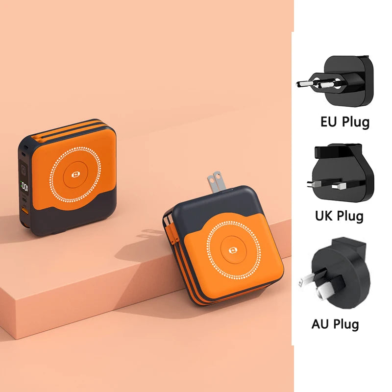 10000mAh MagSafe Power Bank with Built-in Cable & Wall Charger – 22.5W Fast Charge | AKT TECH