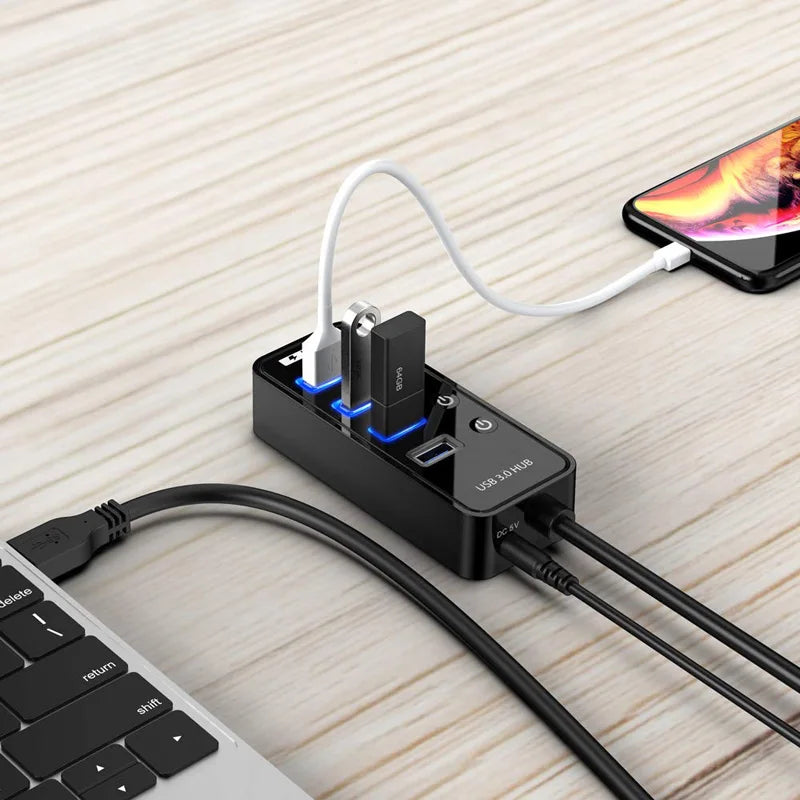 USB 3.0 Hub – 4-Port Powered Expander with Smart Charging Port | AKT TECH