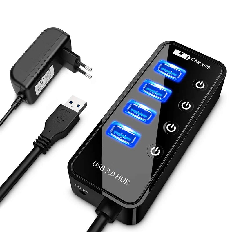 USB 3.0 Hub – 4-Port Powered Expander with Smart Charging Port | AKT TECH