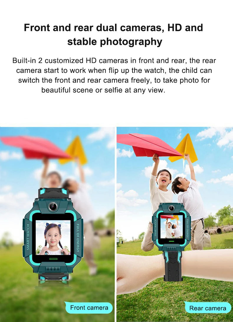 Kids Watch Sim Card SOS Phone Call LBS Positioning Dual Camera IP67 Waterproof Footprint Tracking 360°Flip Alarm Children's Gift