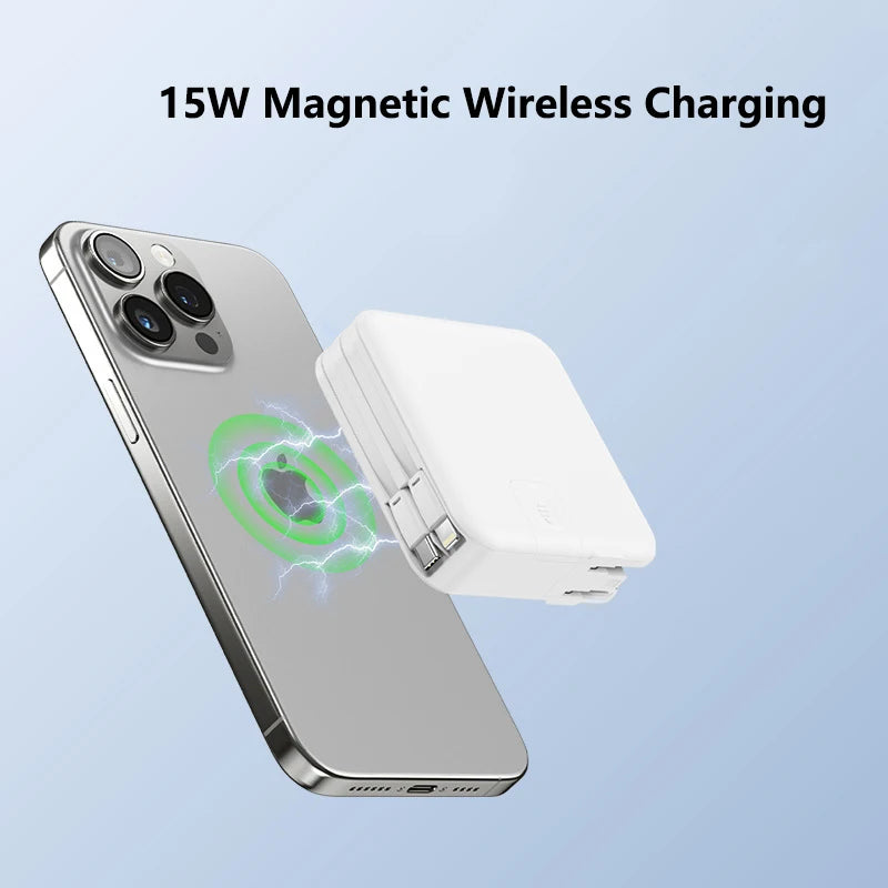 10000mAh MagSafe Power Bank with Built-in Cable & Wall Charger – 22.5W Fast Charge | AKT TECH