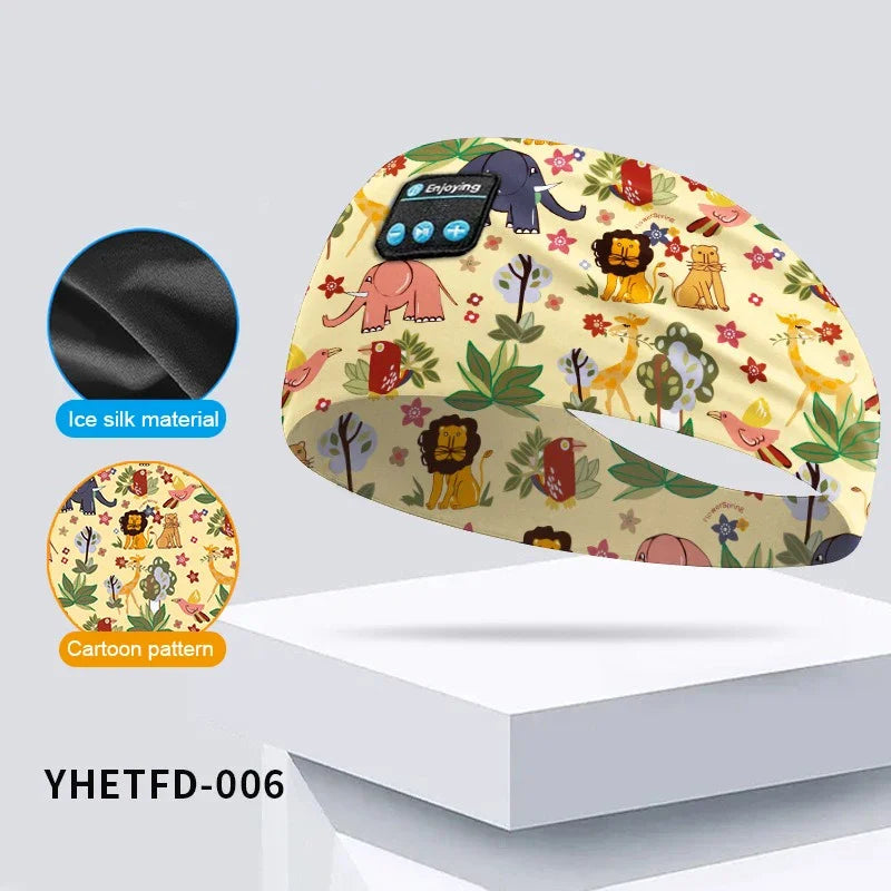Kids Cartoon Bluetooth Headphones Headband Wireless Sports Music Headset Sleeping Head Band with HD Microphone for Boys&Girls